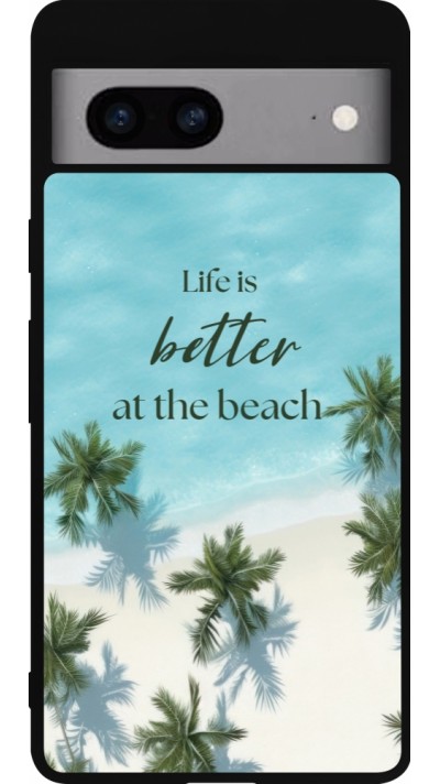 Coque Google Pixel 7a - Silicone rigide noir Summer 2025 Life is better at the beach