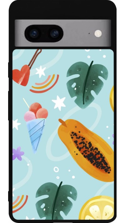 Coque Google Pixel 7a - Silicone rigide noir Summer 2025 Pattern papaya