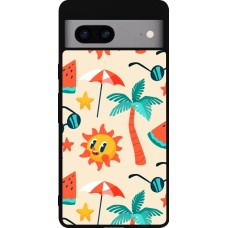 Coque Google Pixel 7a - Silicone rigide noir Summer 2025 Pattern soleil