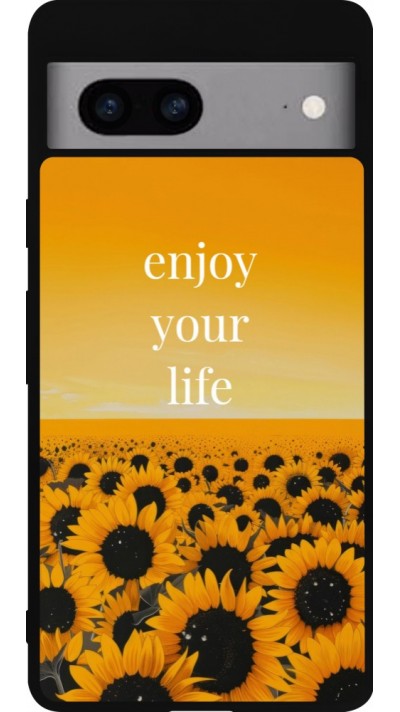 Coque Google Pixel 7a - Silicone rigide noir Summer 2026 Enjoy your life