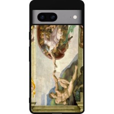 Coque Google Pixel 7a - Silicone rigide noir Tableau art - La Création d’Adam - Michel-Ange