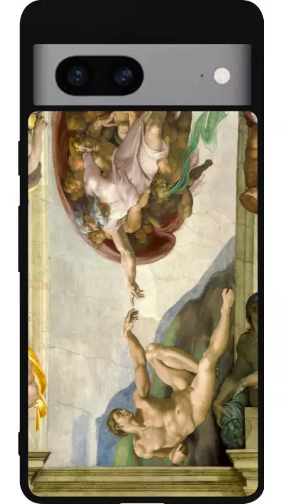 Coque Google Pixel 7a - Silicone rigide noir Tableau art - La Création d’Adam - Michel-Ange