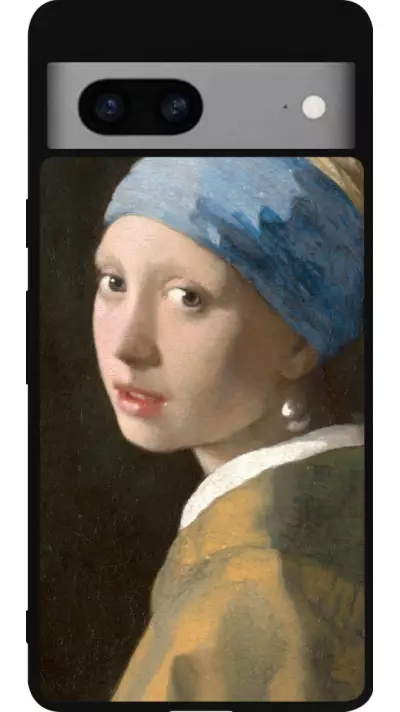 Coque Google Pixel 7a - Silicone rigide noir Tableau art - La Jeune fille à la perle - Johannes Vermeer