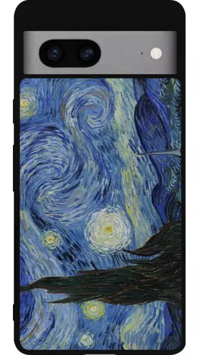 Coque Google Pixel 7a - Silicone rigide noir Tableau art - La Nuit étoilée - Van Gogh