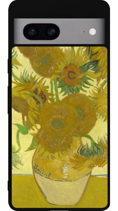 Coque Google Pixel 7a - Silicone rigide noir Tableau art - Les Tournesols - Van Gogh