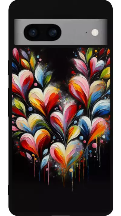 Coque Google Pixel 7a - Silicone rigide noir Valentine 2024 Coeur Noir Abstrait