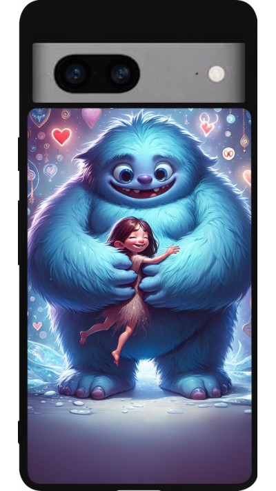 Coque Google Pixel 7a - Silicone rigide noir Valentine 2024 Fluffy Love