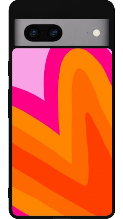 Coque Google Pixel 7a - Silicone rigide noir Valentine 2024 heart gradient