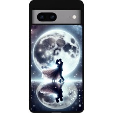 Coque Google Pixel 7a - Silicone rigide noir Valentine 2024 Love under the moon