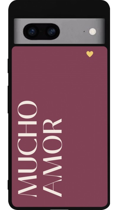 Coque Google Pixel 7a - Silicone rigide noir Valentine 2024 mucho amor rosado