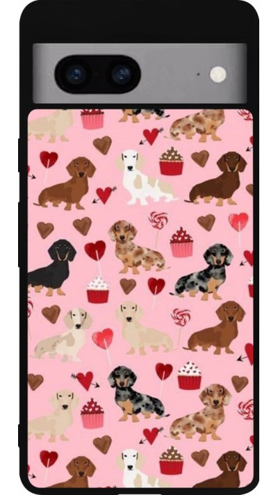 Coque Google Pixel 7a - Silicone rigide noir Valentine 2024 puppy love