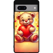 Coque Google Pixel 7a - Silicone rigide noir Valentine 2024 Teddy love