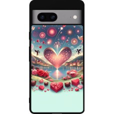 Coque Google Pixel 7a - Silicone rigide noir Valentine 2025 Chic