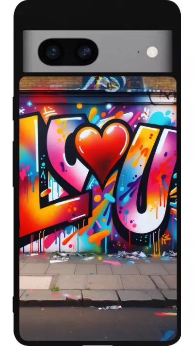 Coque Google Pixel 7a - Silicone rigide noir Valentine 2025 Love U Tag
