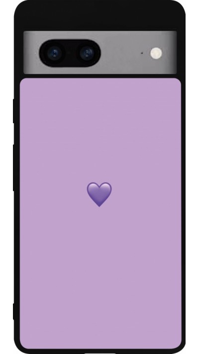 Coque Google Pixel 7a - Silicone rigide noir Valentine 2023 purpule single heart