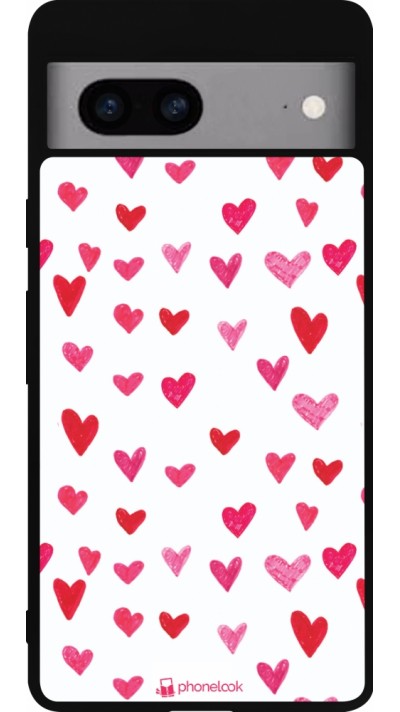 Coque Google Pixel 7a - Silicone rigide noir Valentine 2022 Many pink hearts