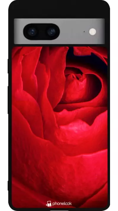 Coque Google Pixel 7a - Silicone rigide noir Valentine 2022 Rose