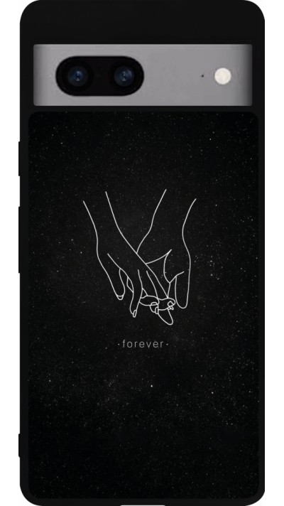 Coque Google Pixel 7a - Silicone rigide noir Valentine 2023 hands forever