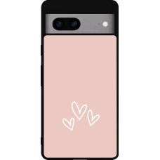 Coque Google Pixel 7a - Silicone rigide noir Valentine 2023 three minimalist hearts