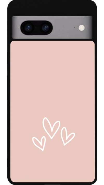 Coque Google Pixel 7a - Silicone rigide noir Valentine 2023 three minimalist hearts