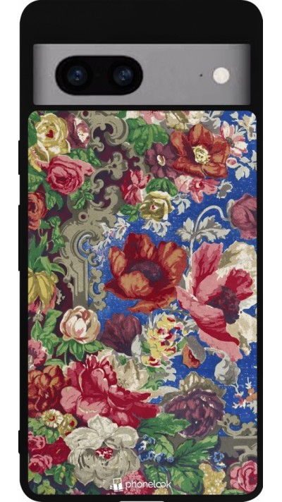 Coque Google Pixel 7a - Silicone rigide noir Vintage Art Flowers