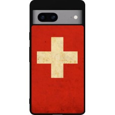 Coque Google Pixel 7a - Silicone rigide noir Vintage Flag SWISS