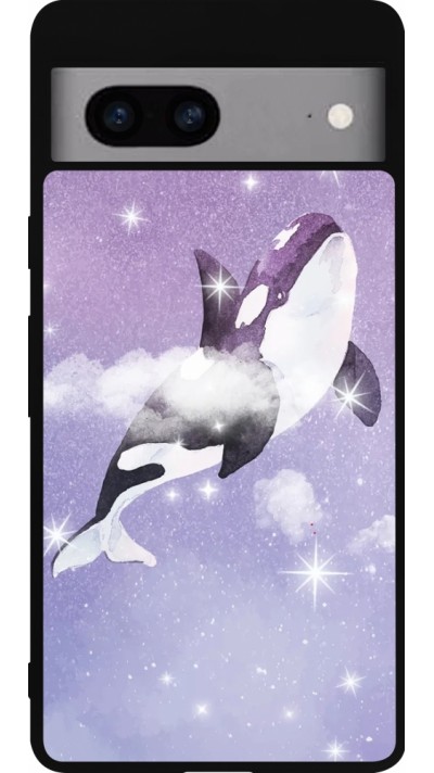 Coque Google Pixel 7a - Silicone rigide noir Whale in sparking stars