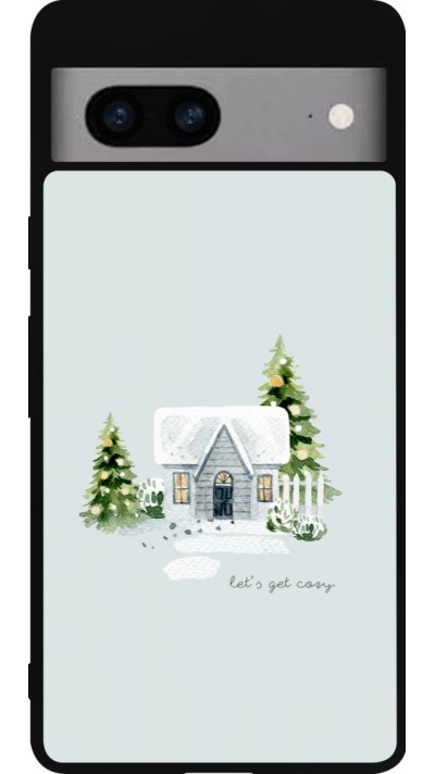 Coque Google Pixel 7a - Silicone rigide noir Winter 25 Cosy House