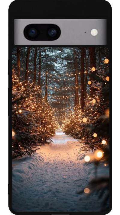 Coque Google Pixel 7a - Silicone rigide noir Winter 25 Winter snowy road