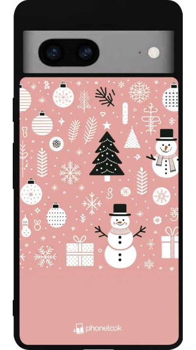 Google Pixel 7a Case Hülle - Silikon schwarz Weihnachten 2024 Rose Schneemann Weihnachten