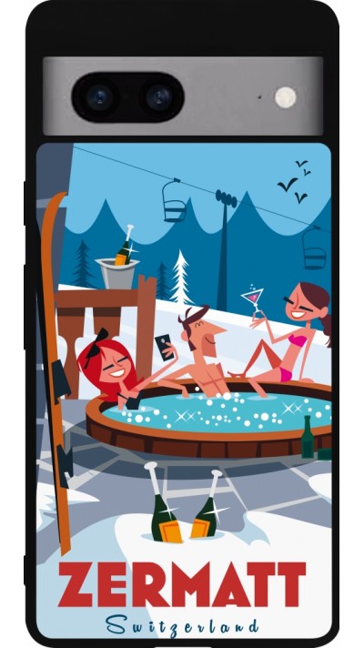 Coque Google Pixel 7a - Silicone rigide noir Zermatt Mountain Jacuzzi