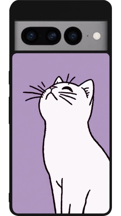 Google Pixel 7 Pro Case Hülle - Silikon schwarz Chat auf lila Hintergrund