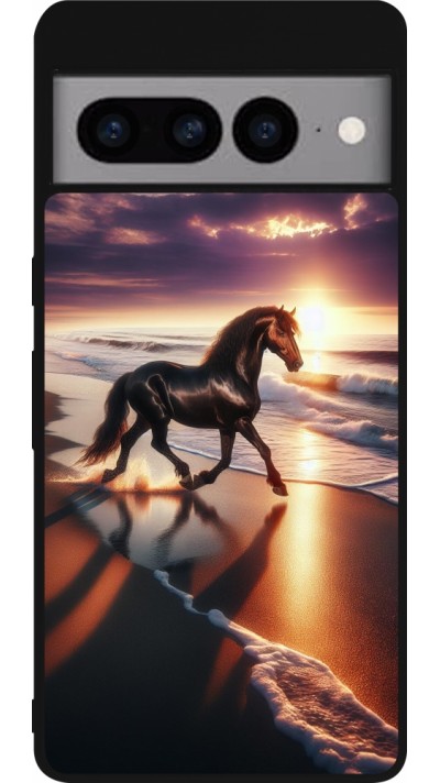 Google Pixel 7 Pro Case Hülle - Silikon schwarz Pferd majestätisch Strand