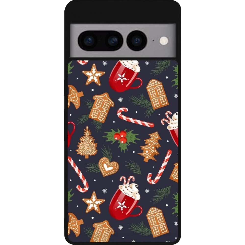 Coque Google Pixel 7 Pro - Silicone rigide noir Christmas 25 Pattern Gingerbread House
