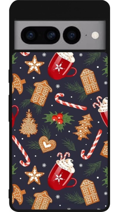 Coque Google Pixel 7 Pro - Silicone rigide noir Christmas 25 Pattern Gingerbread House