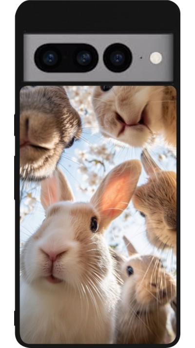Coque Google Pixel 7 Pro - Silicone rigide noir Easter 2026 Rabbits