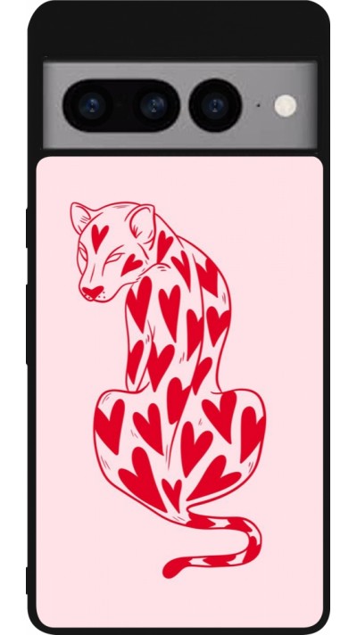 Coque Google Pixel 7 Pro - Silicone rigide noir Leopard with hearts 2026