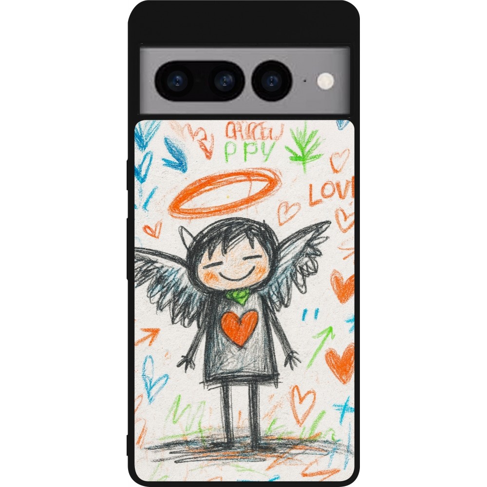 Coque Google Pixel 7 Pro - Silicone rigide noir Little Angel Sketch Love