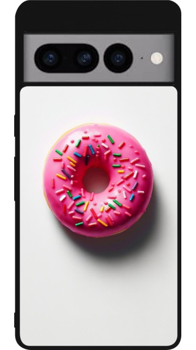 Google Pixel 7 Pro Case Hülle - Silikon schwarz Weisser Hintergrund, pinker Donut