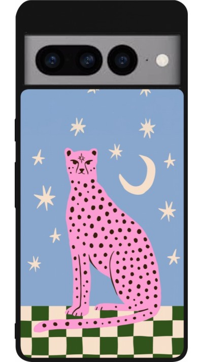 Coque Google Pixel 7 Pro - Silicone rigide noir Pink leopard with stars 2026