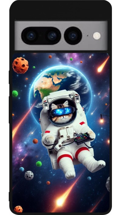 Coque Google Pixel 7 Pro - Silicone rigide noir VR SpaceCat Odyssey