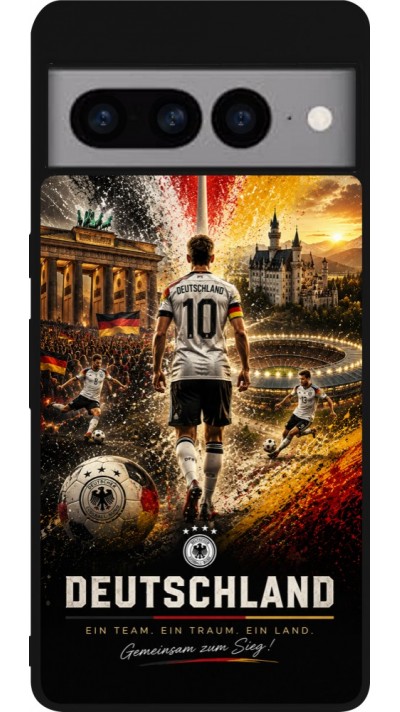 Coque Google Pixel 7 Pro - Silicone rigide noir Football Allemagne splash 2026