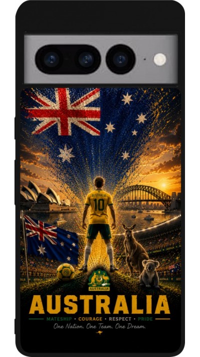 Coque Google Pixel 7 Pro - Silicone rigide noir Football Australie splash 2026