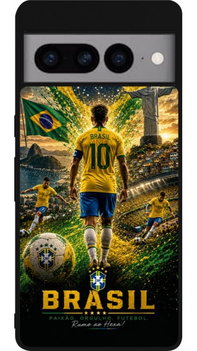 Coque Google Pixel 7 Pro - Silicone rigide noir Football Brésil splash 2026