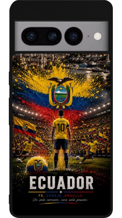 Coque Google Pixel 7 Pro - Silicone rigide noir Football Équateur splash 2026
