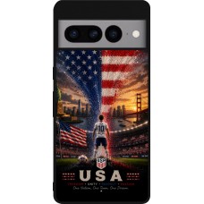 Coque Google Pixel 7 Pro - Silicone rigide noir Football États-Unis splash 2026