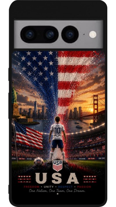Coque Google Pixel 7 Pro - Silicone rigide noir Football États-Unis splash 2026