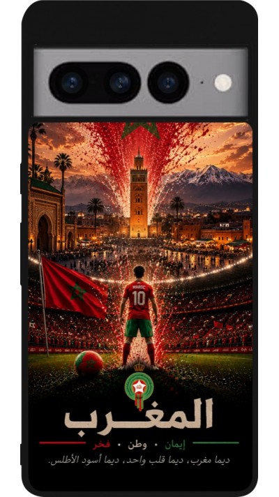 Coque Google Pixel 7 Pro - Silicone rigide noir Football Maroc splash 2026
