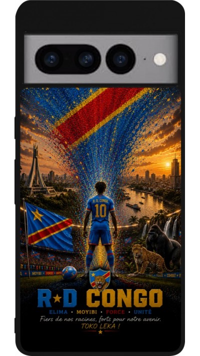 Coque Google Pixel 7 Pro - Silicone rigide noir Football République démocratique du Congo splash 2026