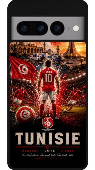 Coque Google Pixel 7 Pro - Silicone rigide noir Football Tunisie splash 2026